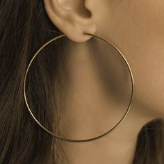 70mm Hoop Earrings DETAILS: * PVD plated stainless steel - gold, silver * Size - 70mm * Nickel and lead free * Waterproof  * Tarnish resistant  * Hypoallergenic  * Can be worn 24/7 WHAT IS PVD PLATED STAINLESS STEEL? PVD (physical vapor deposition) stainless steel coating is relatively new way of vacuum plating. This is very strong, durable and rust-resistant way of coating. It is able to handle much more wear than regular silver or gold/rose gold plated jewelry. Stainless steel jewelry requires Large Hoop Earrings, Plated Jewelry, Steel Jewelry, Stainless Steel Jewelry, Gold Plated Jewelry, Gold Rose, Rose Gold Plates, Ear Piercings, Piercings