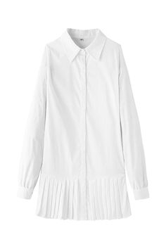 Pleated Fashion Plain Shirt Dress - North Summer Long Sleeve Dress For Day Out, Casual Long Sleeve Summer Dress, Trendy Collared Shirt Dress, Casual Long Sleeve Shirt Dress For Spring, Chic White Long Sleeve Summer Dress, Trendy Long Sleeve Mini Dress For Day Out, White Long Sleeve Mini Dress For Summer, Summer Workwear Mini Shirt Dress, Summer Workwear Shirt Dress, Mini Length