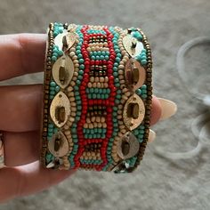 Multi Color Bead Cuff Never Worn Beaded Cuff, Wrist Cuffs, Beads Jewelry, Womens Jewelry Bracelets, Lady In Red, Red Blue, Red And Blue, Beading, Color Blue