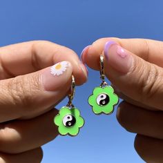 This Unique Ying Yang Pair Is A Wonderful Addition To Your Wardrobe And Your Style; Sure To Get Lots Of Compliments! Y2k Gshmhy00y0006fs Trendy Green Hoop Earrings For Spring, Skull Fire, Boho Drop Earrings, Neon Flowers, Moon Studs, Tassel Drop Earrings, Floral Hoops, Ying Yang, Heart Drop Earrings