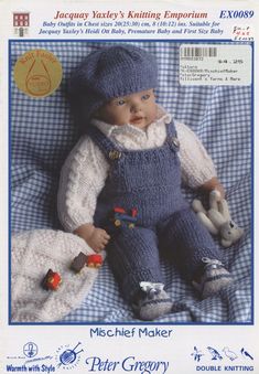 an image of a baby doll in overalls and hat on the cover of a magazine