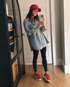 Shop Women's Oversized Denim Boyfriend … and other curated products on LTK, the easiest way to shop everything from your favorite creators. Red Checkered Vans Outfit, Red Mules Outfit, Checkered Vans Outfit, Red Sneakers Outfit, Black Leggings Outfits, Style Black Leggings, Athleisure Outfits Fall, Red Shoes Outfit, Outfit Campus