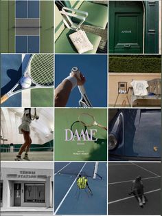 a collage of tennis related images with the words,'dame'written on them