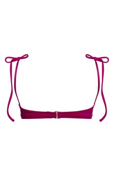 Underwire cups lend support to this dainty, ruffle-trimmed bikini top with slender tie straps. Clasps at back Adjustable straps Lined 80% polyester, 20% elastane Hand wash, dry flat Imported Fabric Gift Bags, Nordstrom Store, Fabric Gifts, Free Fabric, Summer Sale, Adjustable Straps, Hand Wash, Nordstrom, Pink