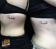 two women with tattoos on their stomachs, one has the word paradista