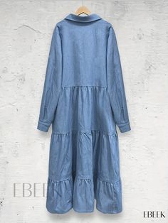 Ebeek - Womens Plus Size Denim Shirt Dress - Classic Button Up Long Sleeve Collared Smock Dress for Casual and Chic Attire Non-stretch Buttoned Denim Dress For Fall, Casual Ruffled Shirt Dress For Fall, Casual Ruffled Shirt Dress For Spring, Casual Cotton Ruffles Shirt Dress, Casual Cotton Shirt Dress With Ruffles, Long Sleeve Denim Blue Dress With Buttons, Cotton Ruffled Button-up Shirt Dress, Cotton Button-up Shirt Dress With Ruffles, Long Sleeve Denim Blue Shirt Dress For Spring