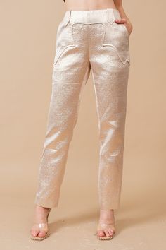 Add a touch of retro fun to your wardrobe with our Honky Tonk Western Pants. Made with metallic rose gold fabric, these straight leg pants will have you shining and standing out in any crowd. Perfect for a night out or a special event, these pants are sure to make a statement. Honky Tonk Western Pants Color - Light Rose Gold Ankle Length Polyester Western Pants, Western Sweaters, Rose Gold Fabric, Gold Pants, Metallic Pants, Metallic Rose Gold, Honky Tonk, Gold Fabric, Line Store