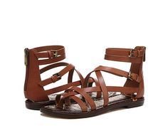 Sam Edelman Gibbs - Women's Shoes : Rich Cognac : Buckle up the Sam Edelman Gibbs sandals for a strappy style moment. Leather upper. Synthetic lining. TPR footbed. Zippered back with buckle closure. Ankle-length flat sandal. Round toe silhouette. Synthetic outsole. Imported. Measurements: Heel Height: 1 2 in Product measurements were taken using size 7, width M. Please note that measurements may vary by size. Weight of footwear is based on a single item, not a pair. Sam Edelman, Ankle Length, Cognac, Ebay Finds, Women's Shoes, Womens Sandals, Shoes Sandals, Heel Height, Leather Upper