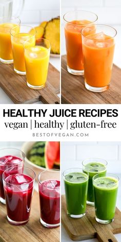 Looking for some juice inspiration? These 7 delicious, healthy, and easy juice recipes are ideal for beginners and experienced juicers alike. So grab your juicer and your favorite produce and let’s start juicing! In this article, you’ll find 7 recipes inspired by the colors of the rainbow, as well as some helpful juicing tips. #juicing #heathyrecipes #healthyjuicingrecipes #vegan #plantbased ❤️🧡💛💚💙💜💗 Juicer Recipes And Benefits, Fresh Fruit Juice Recipes Juicers, Chakra Juice Cleanse, Juicing In A Blender, Low Calorie Juicing Recipes, Cuisinart Juicer Recipes, 2 Day Juice Cleanse Recipes, Juicing Recipes With Blackberries, Juicing Pomegranate With Juicer