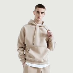 Oversized Hoodie White - Casual Wear - Shop Now - Aunomay Casual Khaki Hoodie For Loungewear, Beige Long Sleeve Hoodie For Loungewear, Cream Hoodie With Drawstring Hood, Beige Hooded Athleisure Hoodie, Beige Fleece Sporty Hoodie, Beige Sporty Fleece Hoodie, Sporty Beige Hoodie With Kangaroo Pocket, Sporty Beige Fleece Hoodie, Cream Hoodie Sweatshirt With Drawstring Hood