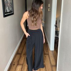 Elastic Waist, Dress Up Or Down! Chic Wide Leg Pants For Going Out, Versatile Bottoms For Date Night In Spring, Black Wide-leg Pants For Date Night, Casual Wide Leg Bottoms For Going Out, Stretch Wide Leg Black Pants For Day Out, Non-stretch Black Wide Leg Pants For Night Out, Black Non-stretch Wide Leg Pants For Night Out, Casual High-waisted Wide Leg Pants For Date Night, Stretch Black Wide Leg Pants For Day Out