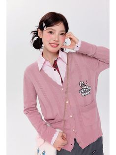 The price is for a cardigan only, others are not included.  Garment Size   	 		 			Size 			S 			M 			L 			XL 		 		 			Full Length 			61 			62.5 			64 			65.5 		 		 			Shoulders 			39 			40 			41 			42 		 		 			Bust 			96 			100 			104 			108 		 		 			Sleeve Length 			61 			62 			63 			64 V-neck Fall Sweater For School, V-neck Sweater For School In Fall, Fall V-neck School Sweater, Preppy Long Sleeve Cotton Cardigan, Preppy Cotton Cardigan With Long Sleeves, Preppy Long Sleeve Spring Cardigan, Preppy Long Sleeve Cardigan For Spring, Preppy Long Sleeve Cardigan For Workwear, Preppy Long Sleeve Cardigan For Work