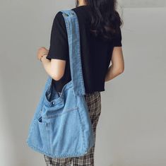 UAKISS  - Large Capacity Ladies Shopping Bag Solid Color Women'S Grocery Bag Fashion Denim Shoulder Bag Female Casual Messenger Bag Messenger Bags For School, Canvas Bag Diy, Ladies Designer Handbags, Denim Bag Diy, Denim Crossbody, Mom Bags, Denim Handbags, Denim Shoulder Bags, Denim Tote Bags