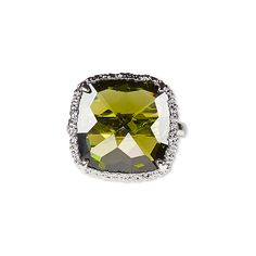 This ring commands attention with a green glass square in a beaded rhodium-plated brass setting. Ideal for anyone who wants to make a stylish impression, this flashing ring is a valuable addition to your jewelry lines. Green Rectangular Jewelry For Party, Green Cushion Cut Jewelry For Formal Occasions, Formal Green Cushion Cut Jewelry, Green Rectangular Sterling Silver Jewelry, Green Rectangular Stone Jewelry For Formal Occasions, Green Square Pendant Jewelry For Formal Occasions, Formal Green Jewelry With Rectangular Stone, Green Sterling Silver Rings For Party, Green Cushion Cut Jewelry For May Birthstone