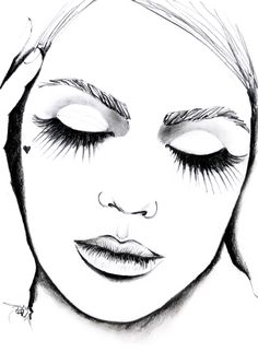 a drawing of a woman's face with long lashes and eyeliners on it