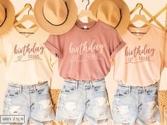 These matching Birthday Squad shirts make any birthday celebration more memorable! Gather your tribe for a girls birthday trip- you'll be both stylish and comfortable in this Bella and Canvas brand shirts. Matching styles for the birthday girl are available at my shop.(thirty, forty, fifty, etc.) https://www.etsy.com/shop/AbbyZachDesigns ----HOW OUR SHIRTS ARE MADE ----  * We use the process of DTG, which stands for direct to garment printing. We partner with a professional printer who applies i Pink T-shirt For Birthday In Summer, Pink Summer T-shirt For Birthday, Trendy Pink Tops For Birthday, Cute Summer T-shirt For Birthday Gift, Trendy Pink T-shirt For Birthday, Trendy Birthday T-shirt For Spring, Pink Top For Birthday And Mother's Day Gift, Pink Top For Mother's Day Birthday Gift, Trendy Custom Print Top For Birthday