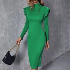 Brand New And Never Worn Green Ruffle Dress, Ruffles Dress, Dress Ideas, Ruffle Dress, Ruffles, Colorful Dresses, Long Sleeve Dress, Womens Dresses, Brand New