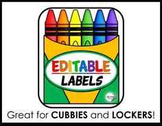 an image of colorful crayons with the words editable labels