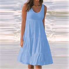 Nwt (New In Package, Brand Does Not Come With Attached Tags) Sky Blue Oversized Dress. Very Flowy And Forgiving Tank Style Dress That Has A Layered Look That Flows Away From The Body. Scooped Neckline With A Straight Hemline. Oversized By Design, But Not Very Oversized In The Bust, So I’d Still Suggest Best For Sizes 4-8. Maybe Up To A 10 With A Small Bust. Pleated Halter Dress, Sukienki Plus Size, Sleeveless Dresses Casual, Loose Tank Tops, Mini Robes, Tank Top Dress, Beach Wear Dresses, Vestido Casual, Spring Summer Dress