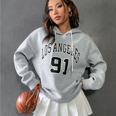 Never Worn, Very Comfortable And Cute! Bundle If You Like To Save! Spring Sports Hoodie With Letter Print, Varsity Spring Hoodie With Letter Print, Outfit Styling, Drawstring Hoodie, Girl Clothes, Cool Outfits, Girl Outfits, Sweaters For Women, Women Shopping