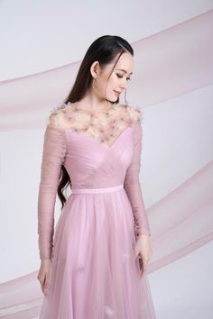 Elliott Gathered Round Neck Mesh Sheer Maxi Dress | MEAN BLVD Pink Floral Embellished Evening Dress For Spring, Pink Floral Evening Dress For Spring, Pink Formal Dress With Sheer Sleeves, Formal Pink Dress With Sheer Sleeves, Pink Evening Dresses With Sheer Sleeves, Spring Wedding Long Sleeve Dress, Feminine Long Sleeve Evening Dress For Wedding, Pink Long Sleeve Evening Dress For Wedding, Long Sleeve Pink Evening Dress For Wedding