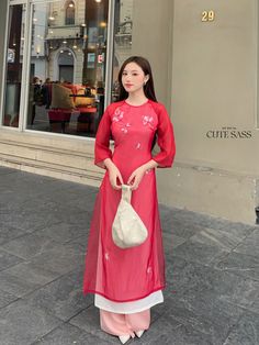 At Ao Dai by CuteSass, you will find the most stylish ao dai in wide size range and at reasonable prices. We are moving our ao dai collection from CuteSass here to provide you with the best experience.  You can read our 5000+ reviews at: cutesass.etsy.com ❣️ This set includes one Ao Dai Top, 1 Pants Style: Modernized  Material: Chiffon. Non Stretch ❣️ This beautiful and modern ao dai set is perfect for any special occasions: Lunar NewYear, Mid Autumn Festival, Attending Wedding, or a Family phot Summer Embroidered Ao Dai, Traditional Red Ao Dai For Summer, Red Ao Dai For Summer, Red Long Ao Dai For Summer, Spring Floral Embroidered Ao Dai, Spring Floral Embroidery Ao Dai, Summer Embroidered Long Sleeve Ao Dai, Red Ao Dai For Spring Wedding, Red Long Sleeve Ao Dai For Summer