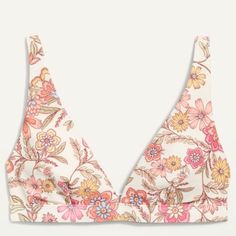 Classic Plunge Triangle Bikini Swim Top Women Old Navy New 4xl Floral Wallflower Pink V-neck Swimwear With Floral Print, Pink Floral Print V-neck Swimwear, Pink V-neck Floral Print Swimwear, Pink V-neck Beachy Swimwear, Pink V-neck Swimwear With Built-in Bra, Pink Low-cut Swimwear For Poolside, Pink Low-cut Poolside Swimwear, Low-cut Pink Swimwear For The Beach, Summer Stuff