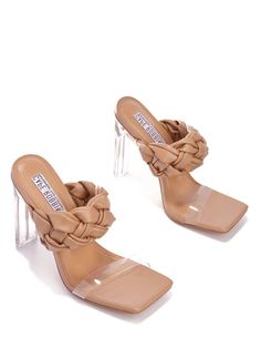 Clear Block Heels With Padded Heel, Synthetic Block Heels With Clear Strap, Synthetic Block Heel With Clear Strap, Synthetic Clear Strap Block Heels, Trendy Beige Block Heel Heels, Trendy Beige Block Heels, Trendy Beige Block Heel, Trendy Heels With Translucent Outsole And Open Heel, Clear Synthetic Block Heel Shoes