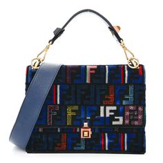 This is an authentic FENDI Velvet Vitello Dolce Fun Fair Kan I Shoulder Bag in Blue and Multicolor. This bag is crafted of blue velvet with a colorful FF logo print. The bag features a leather top handle, an optional blue leather shoulder strap, and a pyramid stud press lock on the crossover flap. This opens the bag to a partitioned black suede interior with a patch pocket. 1397959 Fendi Crossbody Bag, Pop Stitch, Fendi Shoulder Bag, Ff Logo, Fun Fair, Envelope Wallet, Rose Lights, Fendi Bags, Blue Velvet