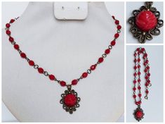 Czech vintage red glass  molded flower pendant and beads beaded necklace 44cm long and pendant is 22x30mm, glass red ros is 12mm, smaller beads are 6mm in diameter. Items will be sent by registered airmail service and the tracking number will be sent after dispatch. Shipping time will take approximately 3 business days to EU (European) countries and approximately 7 business days to anywhere else in the world. I am selling it directly from Czech Republic. You can be confident with its authenticity and quality. Thank you for your interest. If you have any questions do not hesitate to contact me. Antique Red Beaded Necklace For Gift, Antique Red Beaded Necklaces For Gift, Vintage Red Pendant Beaded Necklace, Vintage Red Beaded Pendant Necklace, Czech Beads Jewelry, Glass Molds, European Countries, Bead Jewelry, Czech Beads