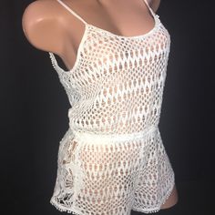 New Victoria’s Secret Crochet Romper Beach Cover Up. This Ivory Romper Is A Delicate Crochet With Adjustable Straps. Loose Fit Tank Style And Perfect For The Beach! White Crochet Beachwear Cover-up, Sleeveless Crochet Swimwear For Vacation, Sleeveless Crochet Top For Beach, Open Knit Swimwear For Beach Party, Beachy Open Knit Swimwear For Vacation, Summer Open Knit Swimwear For Beach Party, Lace Swimwear For Spring, Sleeveless Crochet Beach Top, White Lace Crochet Top For Beachwear