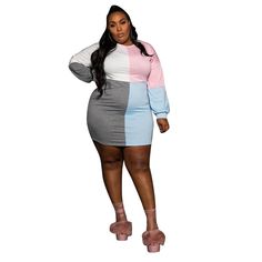 Color Block Patchwork Long Sleeve O Neck Dress Chic Autumn, Mini Short, Plus Size Dress, Plus Size Dresses, Women Long Sleeve, New Product, Color Block, Neck Dress, Solid Color