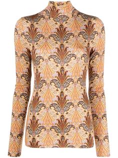 multicolour stretch-design all-over graphic print high neck long sleeves straight hem This unisex item is graded in women's sizing. Please check measurement details. Fitted Turtleneck, High Neck Long Sleeve, Bandana Print, Polo Neck, Wide Sleeves, Fashion Store, Fantasia, Fashion Brand, Neck T Shirt