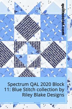 a blue and white quilt with the words specrium qal 2020 block