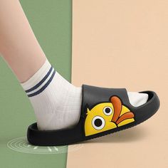 The Cartoon Duck Print Chunky Slides are a fun pair of slides everyone will enjoy! With two style variations, the quacking duck sits on the top of the slides or on the sides. The Cartoon Duck Print Chunky Slides are easy to slip on and off and are very comfortable! Walk-in style! FEATURES: Style Open Toe Season Spring/Summer Sole Flat Vamp material EVE COMFORTABLE MATERIAL: The Cartoon Duck Print Chunky Slides are made of high-density material. These are light, soft, breathable, and waterproof, Playful Non-slip Slip-on Slides, Playful Non-slip Synthetic Slides, Playful Black Non-slip Sandals, Fun Non-slip Slides With Round Toe, Non-slip Round Toe Fun Slides, Non-slip Round Toe Slides, Fun Non-slip Synthetic Slides, Non-slip Synthetic Fun Slides, Playful Synthetic Slip-on Slides