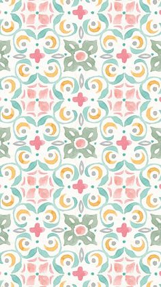 an abstract pattern in pastel colors on a white background with green, yellow and pink accents