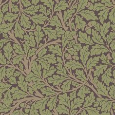 a green and brown wallpaper with leaves on it