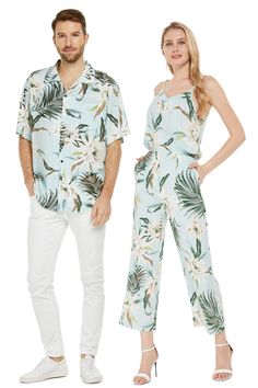 PRICES MAY VARY. Please add women and men items to cart individually to receive the matching set. Exact Matching Outfit, Great for couple. Women jumpsuit comes in size Small to XX-Large. Men shirt comes in size Small to 3X-Large. Made of rayon, soft and silk like. Beautiful Hawaiian print, perfect for any beach occasions or Luau parties, also great for cruise. Matching men's shirts, various women Jacketes, and boy outfits available. Miss Hawaii already? Keep the Hawaii Hangover going! V-Neck Jum Add Women, Luau Shirts, Miss Hawaii, Beach Outfit Men, Stile Blair Waldorf, Adrette Outfits, Tropical Outfit, Hawaii Outfits, Fest Outfits