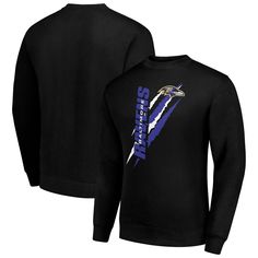 Stay warm while repping your Baltimore Ravens with the Starter Color Scratch Team Graphic Sweatshirt. The fleece lining provides a soft feel, while the vibrant color graphic at the center chest serves as a bold display of team spirit. This pullover is perfect for any Baltimore Ravens fan looking to stay warm and represent their team on game day or any day. Long Sleeve Sweatshirt For Winter Fan Gear, Winter Fleece Tops For Fans, Winter Sports Fleece Tops, Winter Fleece Tops For Sports Events, Long Sleeve Sweater For Sports Events In Winter, Long Sleeve Fleece Sweatshirt With Brushed Fabric, Winter Fan Gear Sweatshirt With Crew Neck, Winter Crew Neck Sweatshirt With Brushed Fabric, Black Long Sleeve Sweatshirt For Fan Gear