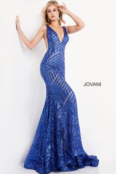 Jovani-59762-ROYAL-PROM-DRESS-FRONT-VIEW-PLUNGING-NECKLINE-MERMAID-LONG-TRAIN Prom Inspiration, Pageant Gown, Closet Tour, Sequin Evening Gowns, Dream Prom, Prom Dresses Long Mermaid, Embellished Skirt, Mermaid Prom Dress, V Neck Prom Dresses