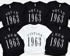 Vintage 1963 Shirt, Birthday Group Shirts, Birthday Crew, Birthday Squad, 60th Birthday Tee, Vintage Gift, Birthday Party Tees, Gift for Her THANKS FOR CHOOSING TO SHOP WITH US! BEST WAY TO ORDER: 1. FIRST MAKE SURE THAT YOU HAVE READ ALL PERTINENT INFORMATION. YOU HAVE SCROLLED THROUGH ALL OF THE PHOTOS. 2. ONCE THAT HAS BEEN COMPLETED, PICK YOUR SHIRT TYPE AND SIZE FROM THE FIRST DROP DOWN MENU. 3. NEXT PICK YOUR SHIRT COLOR FROM THE SECOND DROP DOWN MENU. 4. ONCE ALL OF THIS INFORMATION HAS B 1973 Birthday, Birthday Group Shirts, Birthday Squad Shirts, Vintage 1973, Girls Group, Squad Shirt, Group Shirts, Birthday Tshirts, Birthday Tee