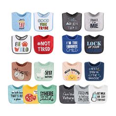 Quickly clean up your little one's adorable face from spills, spit ups, and dribbles with the peanutshell bib set for baby boys, 18 pack for feeding, teething, or drooling | blue, green, yellow, grey. It features a fun combination of whitty slogans in red, white, blue, and grey and is complimented by witty sayings in shades of teal, aqua, navy, green and yellow.# Pieces In Set: 18Features: Breathable, Multi-Pack, LightweightClosure Type: Hook & Loop TapeMeasurements: 7 Width/Inches, 1 Depth/Inch Funny Baby Bibs, Witty Sayings, Baby Boy Bibs, Boy Bib, Witty Quotes, Shades Of Teal, Bib Set, Yellow Grey, Hello Sunshine