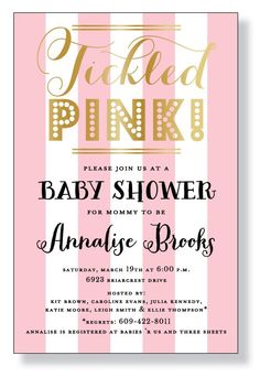 Baby Shower - Girl - Tickled Pink Invitation Pink Invitation, Girl Themes, Babies R Us, Pink Invitations, Tickled Pink, Pink Parties, Pink Baby Shower, Baby Shower Theme