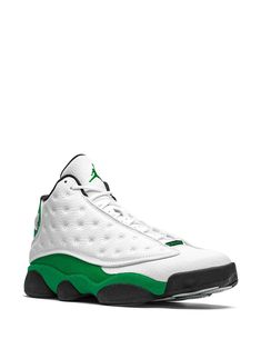 Shop Jordan Air Jordan 13 "Lucky Green" sneakers with Express Delivery - FARFETCH Green Leather Lace-up High-top Sneakers, Green Jordan Shoes With Rubber Sole For Sports, Green Basketball Shoes With Rubber Sole For Streetwear, Green Basketball Shoes For Streetwear, Green High-top Sneakers For Light Sports With Rubber Sole, Green Mid-top Jordan Shoes For Streetwear, Green Jordan Shoes With Cushioned Footbed For Streetwear, Green Synthetic Custom Sneakers For Sports, Sporty Green Leather High-top Sneakers