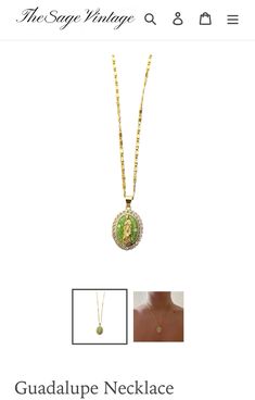 Gold Plated Oval Pendant Necklace With Charms, Adjustable Gold Plated Medallion Necklace, Green Oval Pendant Necklace With Adjustable Chain, Gold Plated Medallion Necklace With Lobster Clasp, Adjustable Medallion Necklace With Lobster Clasp, Adjustable Gold Necklace With Oval Pendant, Guadalupe Necklace, Gold Filled, Chain Necklace