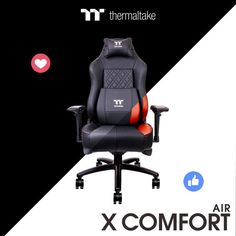 a black and red office chair with the words x comfort on it