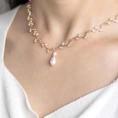 Diamond Leaf Pearl Necklace, Elegant Leaf Bridal Necklace, Bridal Jewelry, Wedding Gift, Bridesmaid Gift, Necklace for Women, Gift for Her - Etsy Delicate Elegant Necklace For Weddings, Delicate Bridal Necklace With Elegant Design, Rose Gold Pearl Chain Necklace For Wedding, Delicate Rose Gold Pearl Necklace For Wedding, Dainty Gold Bridal Necklace For Wedding, Delicate Gold Pearl Necklace For Wedding, Delicate Gold Pearl Wedding Necklace, Gold Pearl Drop Bridal Necklace For Bridesmaid Gift, Gold Bridal Necklace With Pearl Drop For Bridesmaid Gift