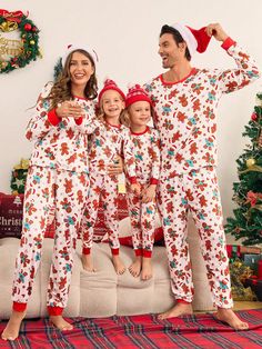 2pcs Women's Simple Gingerbread Man All-Over Print Pajama Set - Long Sleeve Top And Pants, Comfortable Loungwear Multicolor Cute    Christmas,Plants,All Over Print  Medium Stretch All,Fall/Winter Women Sleep & Lounge, size features are:Bust: ,Length: ,Sleeve Length: Family Christmas Onesies, Casual Home Outfits, Womens Christmas Pajamas, Christmas Pjs Family, Sleepwear Women Pajamas, Cute Christmas Outfits, Matching Family Christmas Pajamas, Comfortable Loungewear, Christmas Plants