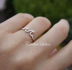 Smal Waves Ring in sterling Silver, Yellow or Rose Gold, Ocean Tide Current Ring, Pura Vida Rng, Sma Adjustable Wavy Rings As A Gift, Waves Ring, Costa Rica Pura Vida, Whale Jewelry, Pure Life, Hello Goodbye, Silver Ring Designs, Wave Ring, Symbolic Jewelry