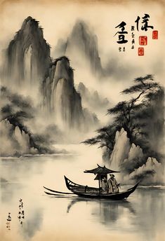 Asian Landscape Painting, Zen Painting, Japanese Drawings, Chinese Brush Painting, Asian Painting, Black And White Painting